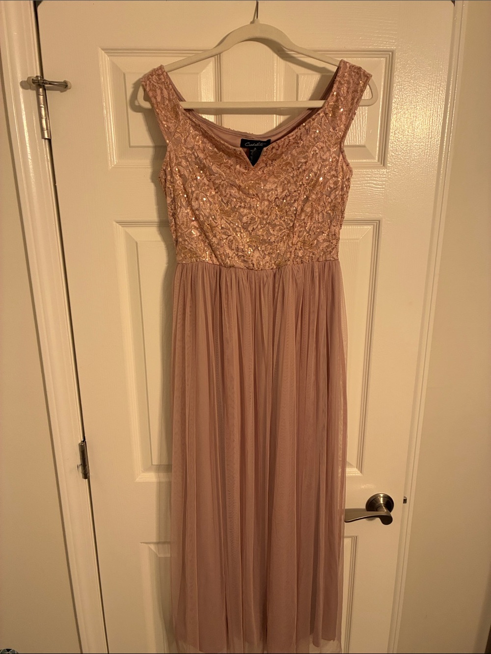 Calvin Klein Dusty Rose Sequin Bodice Maxi Dress
